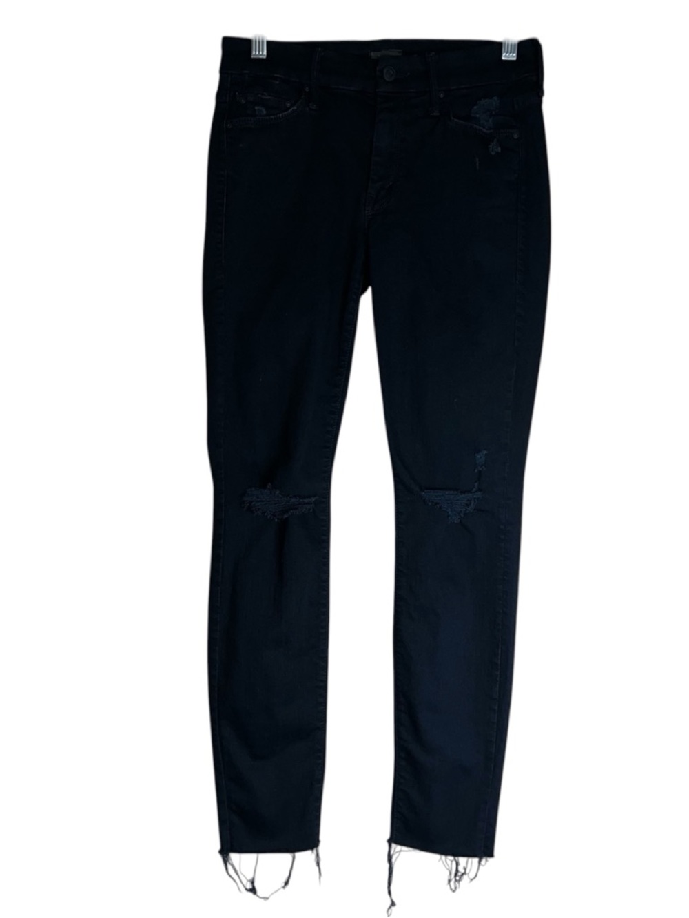 MOTHER Looker Ankle Fray Guilty As Sin Skinny Black Wash Jeans Sz 26